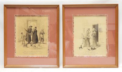 two framed pictures of a couple of people standing next to each other