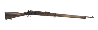 a rifle with a wooden barrel on a white background