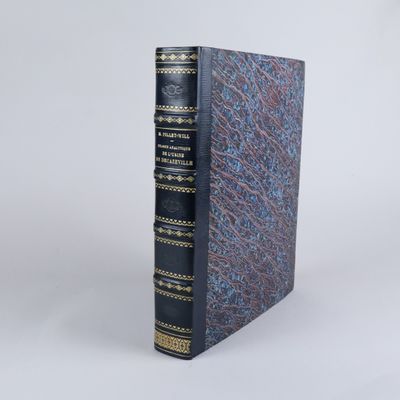 un livre à la couverture bleue avec des bordures dorées sur fond blanc