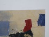 a painting on the wall of a room with a chair and a dog