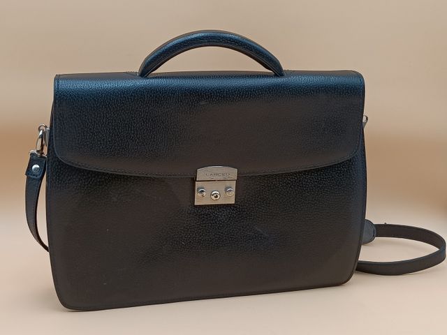 LANCEL – Sac à dépêches porté main et épaule en cuir grainé noir 