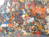a close up of a painting on a table
