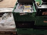 a stack of crates with a coffee maker on top of it