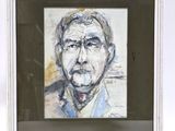 painting of a man with a cigarette in his mouth in a white frame