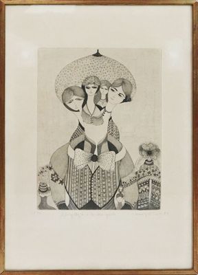 une image représentant le dessin d'une femme avec un parapluie
