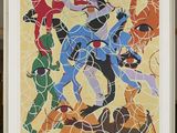 painting of a group of people playing a game of tennis