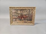 a picture of a picture of a cow in a barn