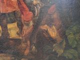 a painting of a man riding a horse in a wooded area