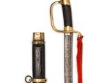 an image of a sword with a red handle and a black sheath