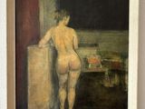 an image of a painting of a nude woman standing in front of a refrigerator