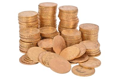 a pile of coins sitting on top of each other