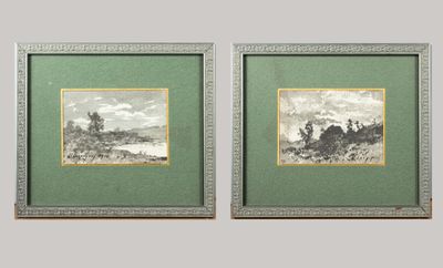 deux reproductions encadrées représentant un paysage avec des arbres et une rivière