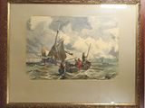 framed picture of a painting of people in a boat in the ocean