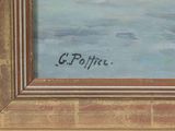an image of a painting of a boat in the water by a shore