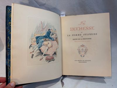 Quelqu'un tient un livre sur lequel figure la photo d'une femme en robe bleue.