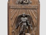 une image représentant une statue d'un ange et d'un chien