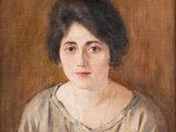 une peinture à l'huile représentant une femme portant un collier et une robe