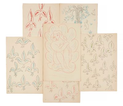 Quatre dessins représentant des oiseaux et des fleurs sont représentés sur une feuille de papier