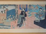 painting of a woman in a kimono sitting on a chair in a room