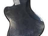 an image of a black electric guitar with a yellow handle