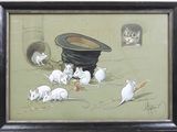 a picture of a painting of mice and a hat