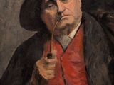 tableau représentant un homme avec une pipe à la bouche et un chapeau sur la tête