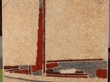 an image of a painting of a sailboat with a red sail