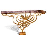 une table console en or avec un plateau en marbre