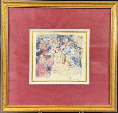 une image d'un tableau représentant un groupe de personnes assises à une table