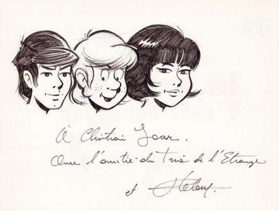 une image représentant un dessin d'un groupe de personnes, accompagnée d'un message manuscrit