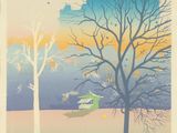 une image représentant un tableau où l'on voit un arbre et une maison au loin