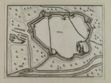 drawing of a plan of a fort in the middle of a river