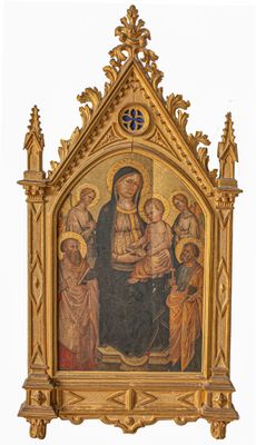 une image d'un tableau représentant une femme tenant un enfant sur ses genoux