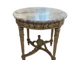 une image d'une table avec un plateau en marbre sur un fond blanc