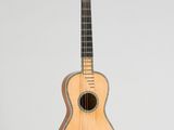 une petite guitare en bois accrochée au mur