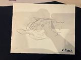 a drawing of a woman with a hat on a piece of paper