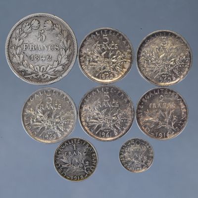 six pièces de monnaie britanniques différentes sont disposées en cercle sur un fond bleu