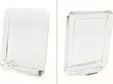 two different pictures of a clear glass vase on a white background