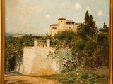 an image of a painting of a house on a hill