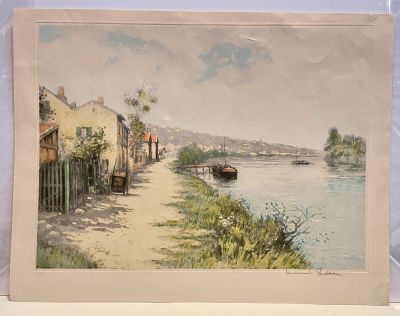 a picture of a painting of a boat on the water