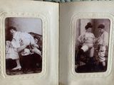 two old black and white photos of a man and a woman sitting on a couch