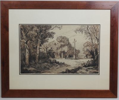 an image of a picture of a landscape with a church in the background