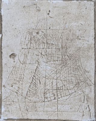 une image représentant un dessin d'une carte sur un mur de pierre