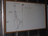 a white board with a drawing on it in a room