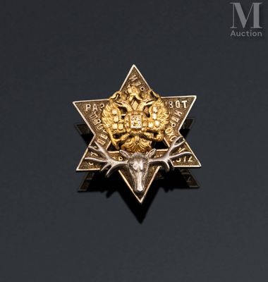 a close up of a badge with a deer head on it