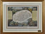 an old map of the country of england in a gold frame