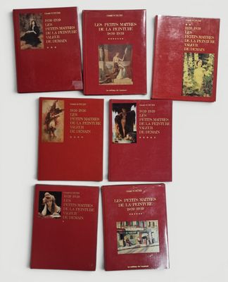 six livres rouges sur lesquels figurent les portraits d'un homme et d'une femme