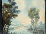 an image of a painting of a landscape with trees and a river