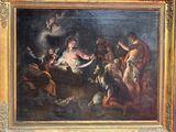 an image of a painting of a nativity scene with angels
