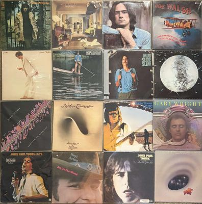 an image of a collection of vinyl records on a wall